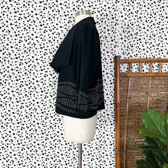 NEW Ming Wang | Silver Embroidered Black Knit 3/4 Sleeve Cardigan Jacket S NWT - Picture 8 of 9